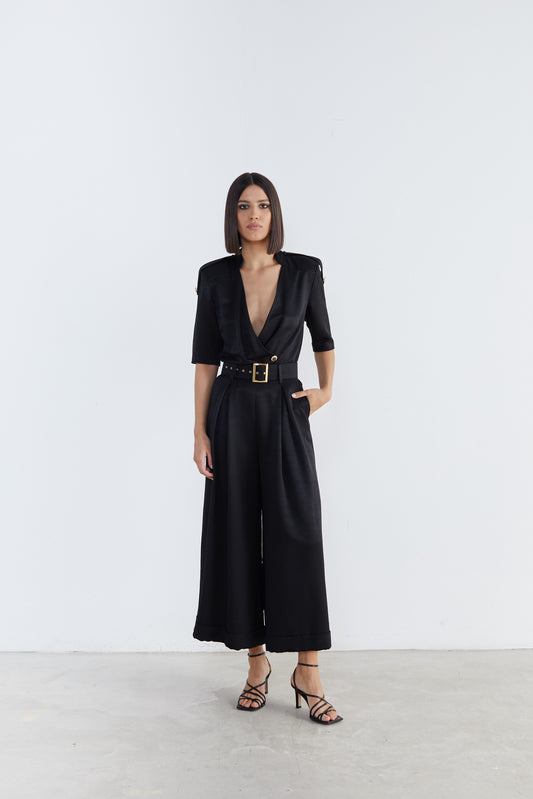 Refined Style: Short-Sleeve Belted Jumpsuit