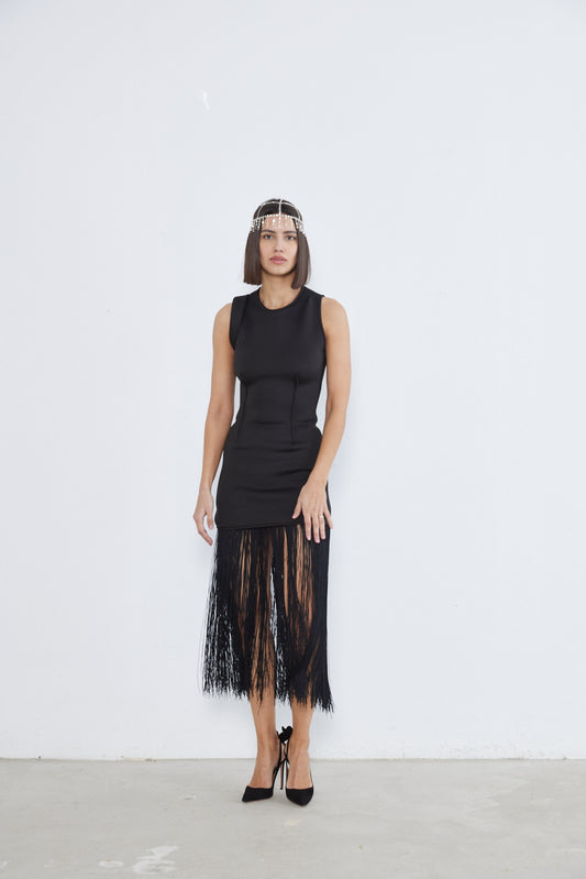 Eva - Chic Noir Fringe Dress